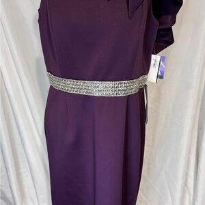 R & M Richards One Shoulder Purple Dress with Silver Belt